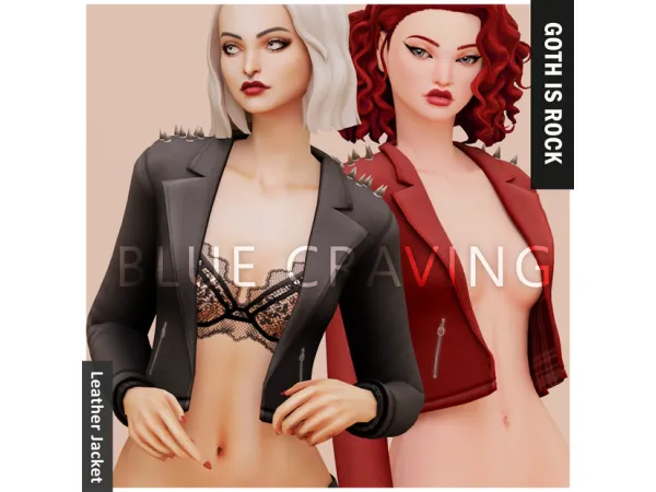 Alpha Blue Craving Goth Leather Jacket - The Sims 4 Custom Content