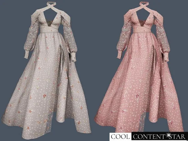 Alpha Embroidered Gown with bishop sleeves cool_content_star by cool_content_star - The Sims 4 Custom Content
