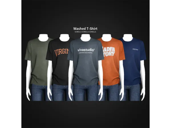 Alpha Washed T Shirt by gorillax3 - The Sims 4 Custom Content