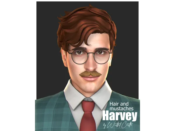 Maxis Match Harvey (Hair and Mustaches) by Wistful Castle - The Sims 4 Custom Content