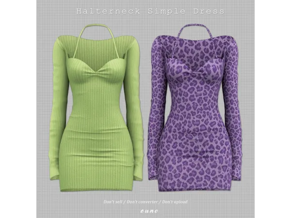 Alpha Halterneck Simple Dress by euno sims - The Sims 4 Custom Content