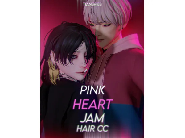 Mix PINK HEART JAM HAIR by - The Sims 4 Custom Content
