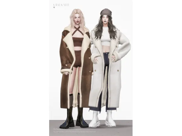 Alpha The Mannei Jordan Long Shearling Coat by Charonlee SIMS - The Sims 4 Custom Content