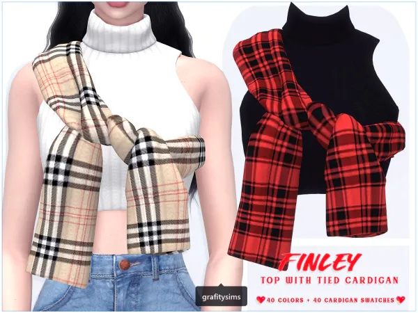Alpha Finley Turtleneck Top with Tied Cardigan - The Sims 4 Custom Content