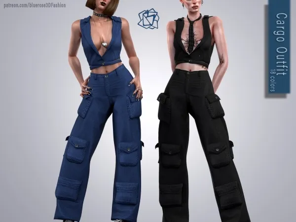 Alpha Denim Cargo Outfit BRsims by bluerose-sims - The Sims 4 Custom Content