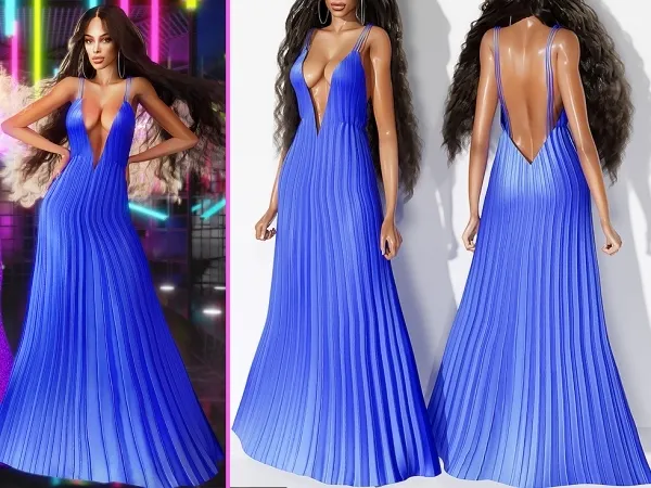 Alpha V Neck Pleated Maxi Dress cool_content_star - The Sims 4 Custom Content