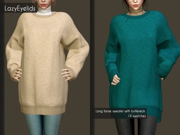 Alpha Long loose sweater with turtleneck - The Sims 4 Custom Content