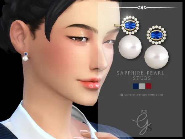 Mix Sapphire Pearl Studs by Glitterberry Sims - The Sims 4 Custom Content