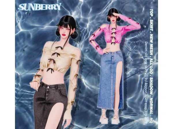 Alpha [SUNBERRY]Ribbon open top Denim skirt 239 (Early access) by SUNBERRY - The Sims 4 Custom Content