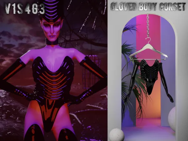 Alpha V1S4G3 Morgana Gloved Body Corset by v1s4g3 - The Sims 4 Custom Content