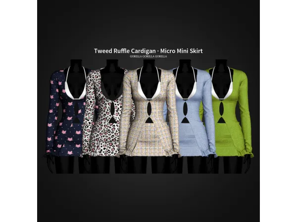 Alpha Tweed Ruffle Cardigan Micro Mini Skirt by gorillax3 - The Sims 4 Custom Content