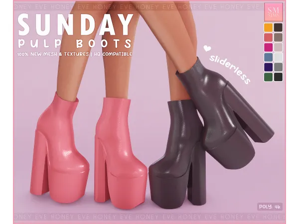 Alpha HONEY Sunday Pulp Boots sliderless by SM Sims - The Sims 4 Custom Content