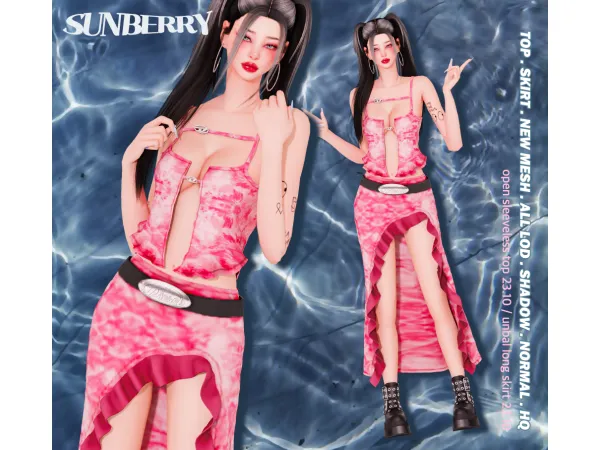 Alpha [SUNBERRY]sleeveless top unbal long skirt 2310 (Early access) by SUNBERRY - The Sims 4 Custom Content