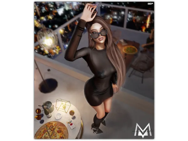 Alpha Transparent Dress Latex X Shape Pasties And Basic Thong Arch Heeled Knee Boots Set by mermalade - The Sims 4 Custom Content