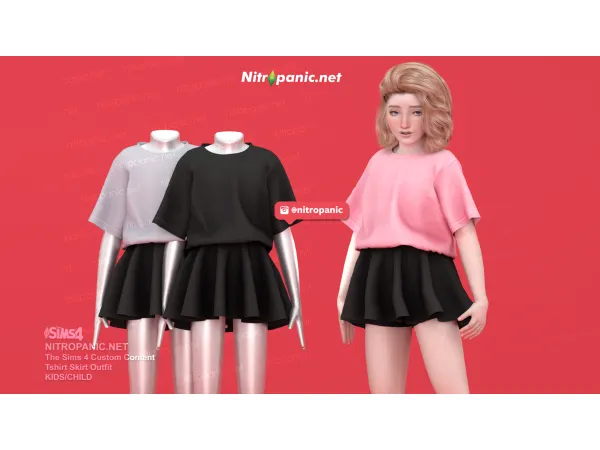 Alpha KIDS T Shirt and Skirt Outfit - The Sims 4 Custom Content
