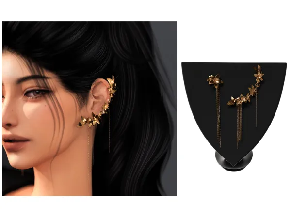 Alpha Golden Bloom Flowery Earrings by Chih - The Sims 4 Custom Content