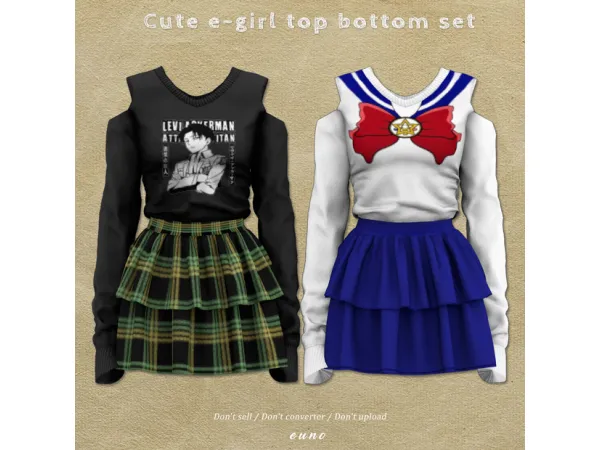 Alpha cute e girl top bottom set - The Sims 4 Custom Content