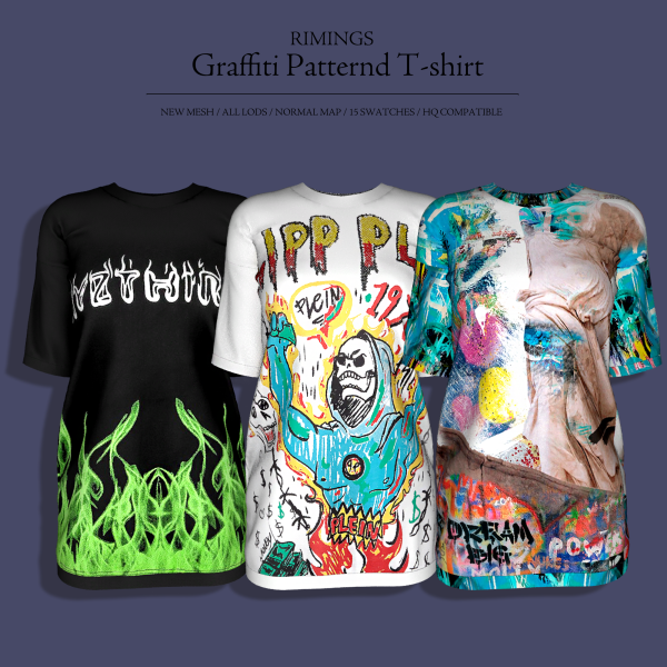Alpha [RIMINGS] Graffiti Patternd T shirt by simsfinds - The Sims 4 Custom Content