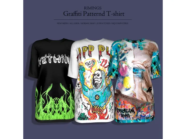 Alpha [RIMINGS] Graffiti Patternd T shirt by RIMINGS - The Sims 4 Custom Content