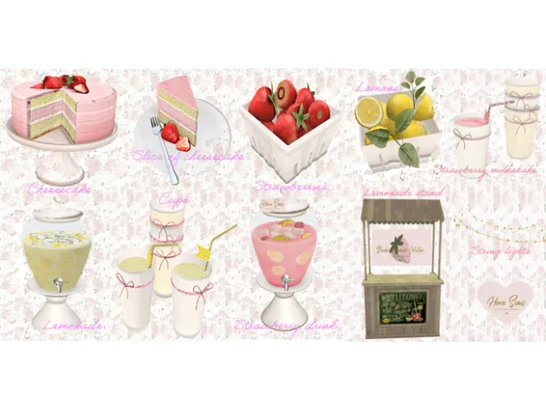 Mix Strawberry lemonade stand by HeraSims - The Sims 4 Custom Content