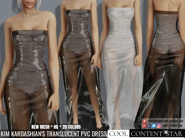 Alpha Kim Kardashian's Translucent PVC Dress cool_content_star by cool_content_star - The Sims 4 Custom Content