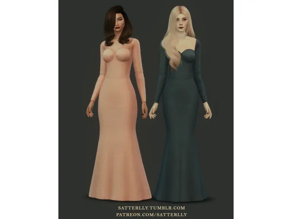 Maxis Match Dress Caroline (long) by satterlly - The Sims 4 Custom Content