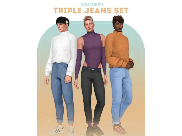 Maxis Match Triple Jeans Set for Male Frame Sims by Solistair - The Sims 4 Custom Content
