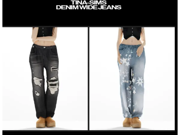 Alpha [TINA SIMS] Denim Wide Jeans - The Sims 4 Custom Content
