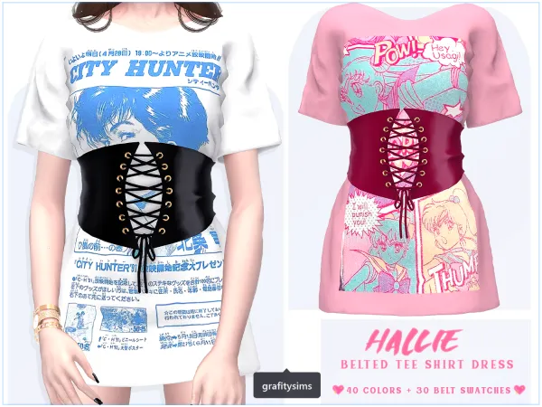 Alpha Hallie Belted Tee Shirt Dress - The Sims 4 Custom Content