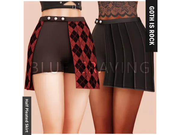 Alpha Blue Craving Half Pleated Skirt - The Sims 4 Custom Content