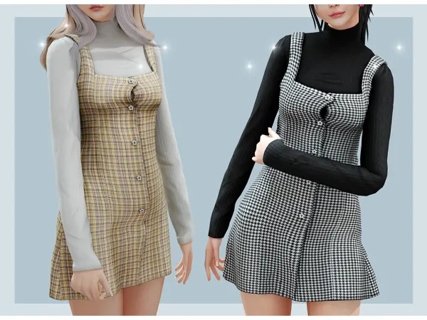 Alpha Marta square neck button w up mini dress - The Sims 4 Custom Content