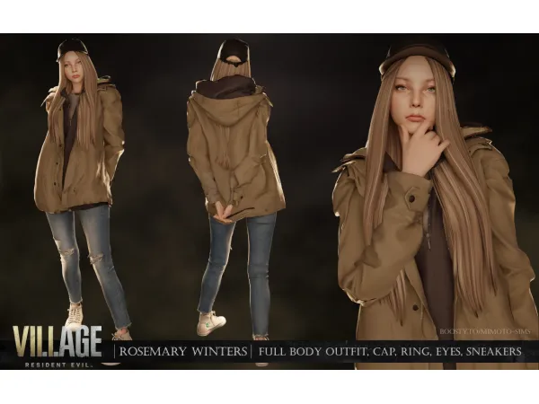 Alpha Resident Evil Village Rosemary Winters Outfit eyes cap sneakers ring - The Sims 4 Custom Content