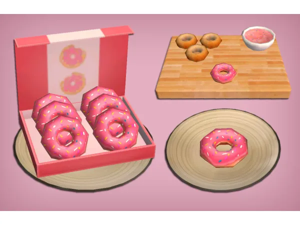 Fried Bacon Eggs Ham Ramen and Pink Doughnut Food for - The Sims 2 Custom Content