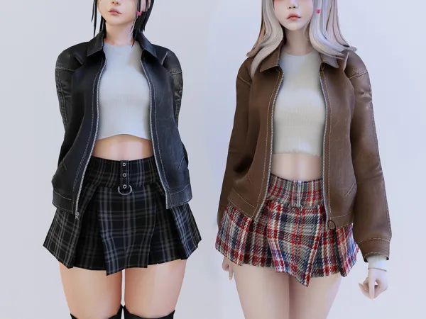 Alpha Bomber jacket w sleeves top rave skirt BABYETEARS - The Sims 4 Custom Content