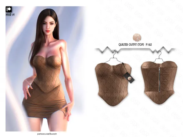 Alpha QUILTED OUTFIT (TOPSKIRT) P162 P163 tr by busra - The Sims 4 Custom Content