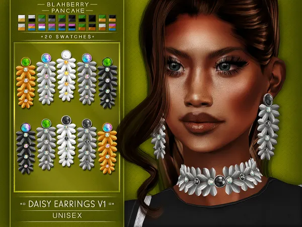 Alpha DAISY EARRINGS V1 BlahberryPancake by blahberry-pancake - The Sims 4 custom content