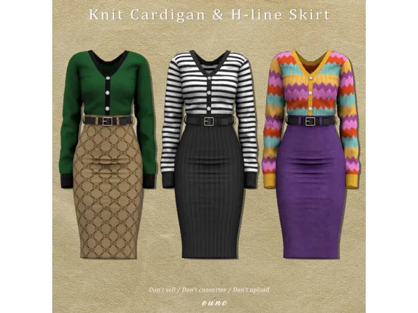 Knit Cardigan & H-line Skirt