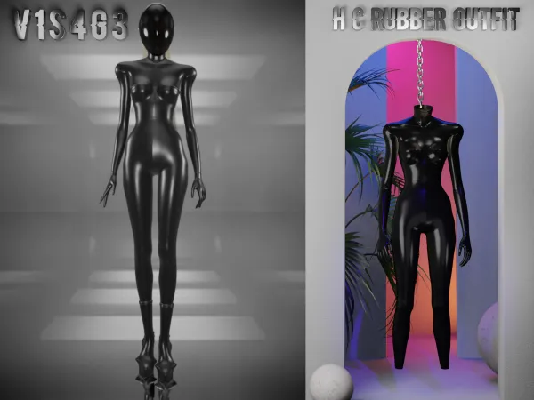 Alpha V1S4G3 Hard Couture Rubber Outfit - The Sims 4 Custom Content