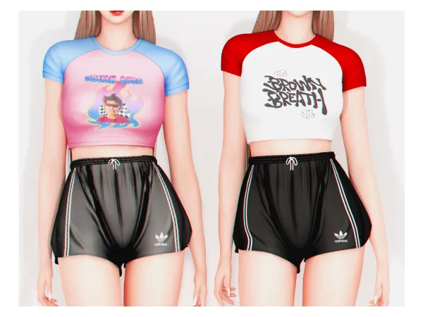 Alpha Kitsch T Shirt Short Sleeve Shorts - The Sims 4 Custom Content