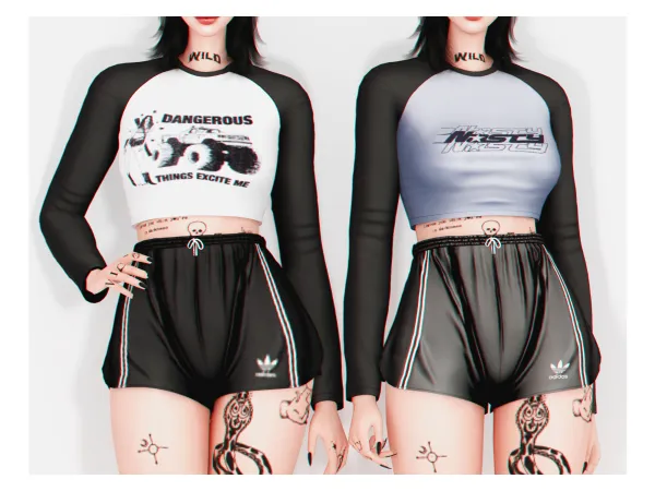 Alpha Kitsch T Shirt Long Sleeve Shorts - The Sims 4 Custom Content