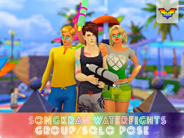 Maxis Match สงกรานต Songkran water fights pose by aith - The Sims 4 Custom Content