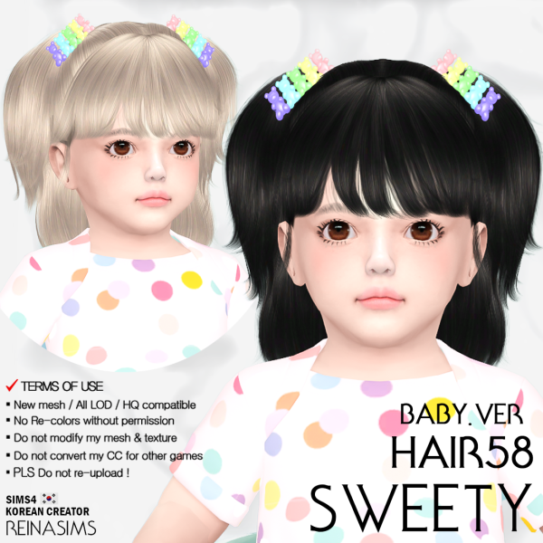 Alpha Reina_TS4_58_Sweety hair_baby version hairpin by simsfinds - The Sims 4 Custom Content
