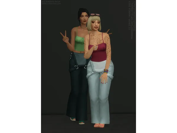 Maxis Match PRIMAVERA TANK TOP (2 VERSIONS) PRIMAVERA OVERALL (PANTS) - The Sims 4 Custom Content