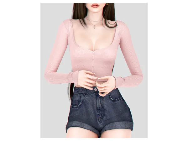 Alpha Open Front Button Cardigan by BackTrack - The Sims 4 Custom Content