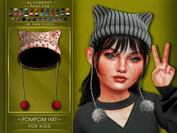 Alpha POMPOM HAT KIDS BlahberryPancake - The Sims 4 Custom Content