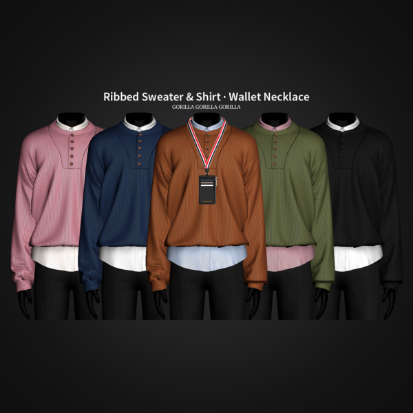 Alpha Ribbed Sweater Shirt Wallet Necklace by simsfinds - The Sims 4 Custom Content