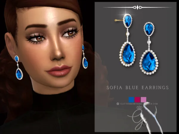Alpha Sofia Blue Earrings by Glitterberry Sims - The Sims 4 Custom Content