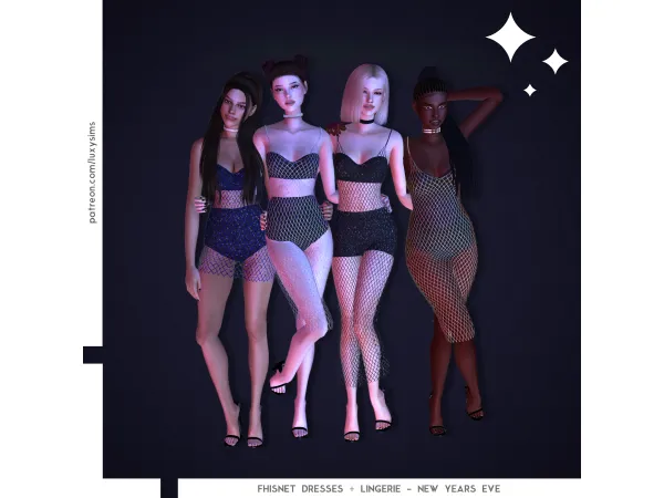 Alpha New Years Eve Fishnet Dresses Lingerie Collection - The Sims 4 Custom Content