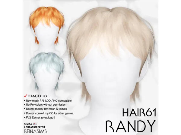 Alpha Reina_TS4_61_Randy hair by Reina Sims4 - The Sims 4 Custom Content
