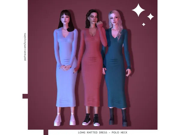 Alpha Long Knitted Dress PoloNeck - The Sims 4 Custom Content